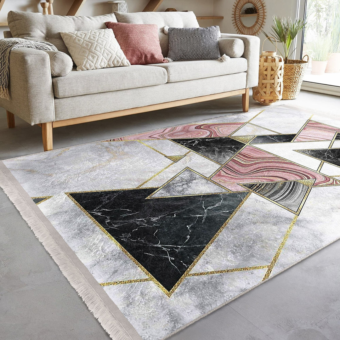 Abstract Marble Rug|Decorative Carpet|Machine-Washable Fringed Non-Slip Rug|Stylish Multi-Purpose Anti-Slip Carpet|Geometric Living Room Rug