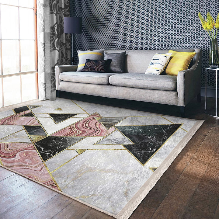 Abstract Marble Rug|Decorative Carpet|Machine-Washable Fringed Non-Slip Rug|Stylish Multi-Purpose Anti-Slip Carpet|Geometric Living Room Rug