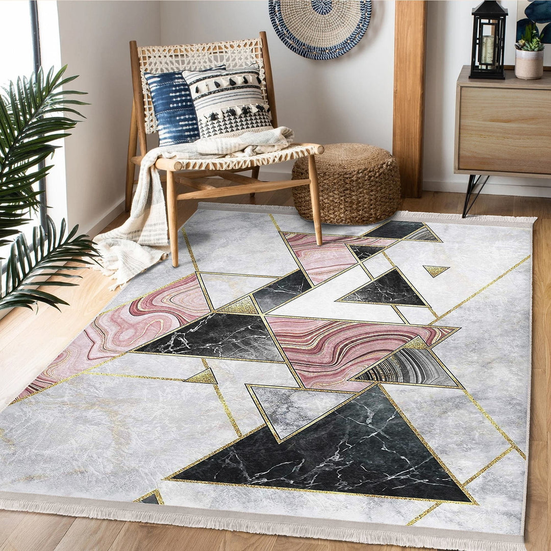Abstract Marble Rug|Decorative Carpet|Machine-Washable Fringed Non-Slip Rug|Stylish Multi-Purpose Anti-Slip Carpet|Geometric Living Room Rug
