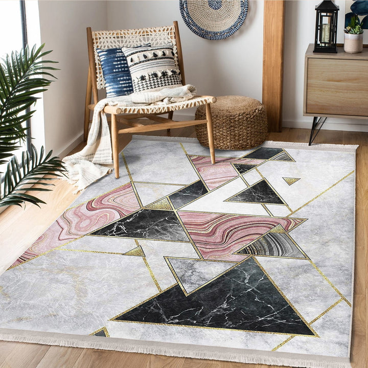 Abstract Marble Rug|Decorative Carpet|Machine-Washable Fringed Non-Slip Rug|Stylish Multi-Purpose Anti-Slip Carpet|Geometric Living Room Rug