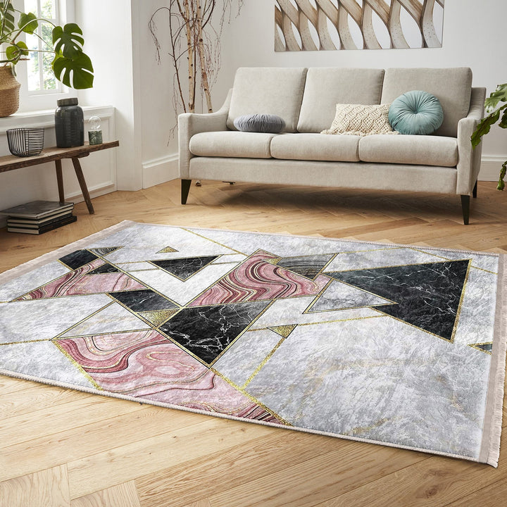 Abstract Marble Rug|Decorative Carpet|Machine-Washable Fringed Non-Slip Rug|Stylish Multi-Purpose Anti-Slip Carpet|Geometric Living Room Rug