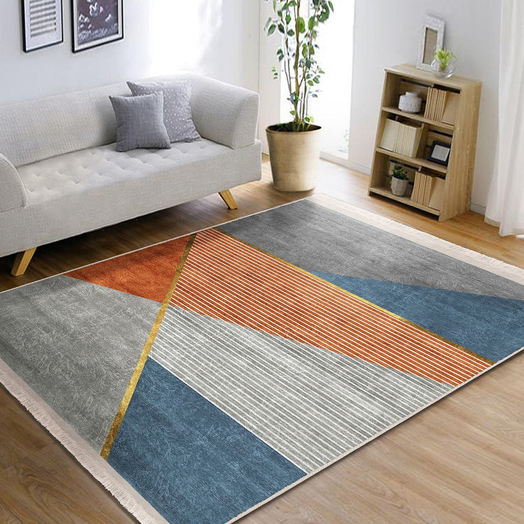 Abstract Area Rug|Decorative Carpet|Machine-Washable Fringed Non-Slip Rug|Geometric Living Room Rug|Farmhouse Multi-Purpose Anti-Slip Carpet