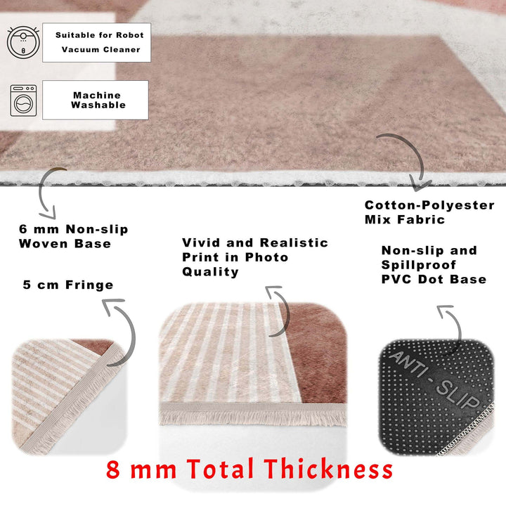 Abstract Area Rug|Brick Color Carpet|Machine-Washable Fringed Non-Slip Rug|Stylish Multi-Purpose Anti-Slip Carpet|Decorative Living Room Rug