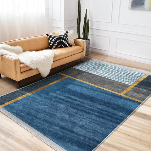 Geometric Area Rug|Abstract Living Room Rug|Boho Style Carpet|Machine-Washable Fringed Non-Slip Rug|Stylish Multi-Purpose Anti-Slip Carpet