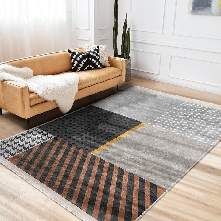 Geometric Area Rug|Boho Style Carpet|Machine-Washable Fringed Non-Slip Rug|Abstract Multi-Purpose Anti-Slip Carpet|Modern Living Room Rug