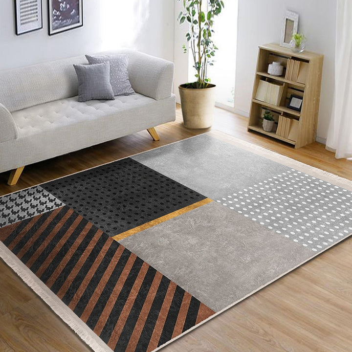 Geometric Area Rug|Boho Style Carpet|Machine-Washable Fringed Non-Slip Rug|Abstract Multi-Purpose Anti-Slip Carpet|Modern Living Room Rug