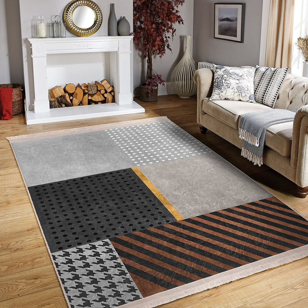 Geometric Area Rug|Boho Style Carpet|Machine-Washable Fringed Non-Slip Rug|Abstract Multi-Purpose Anti-Slip Carpet|Modern Living Room Rug