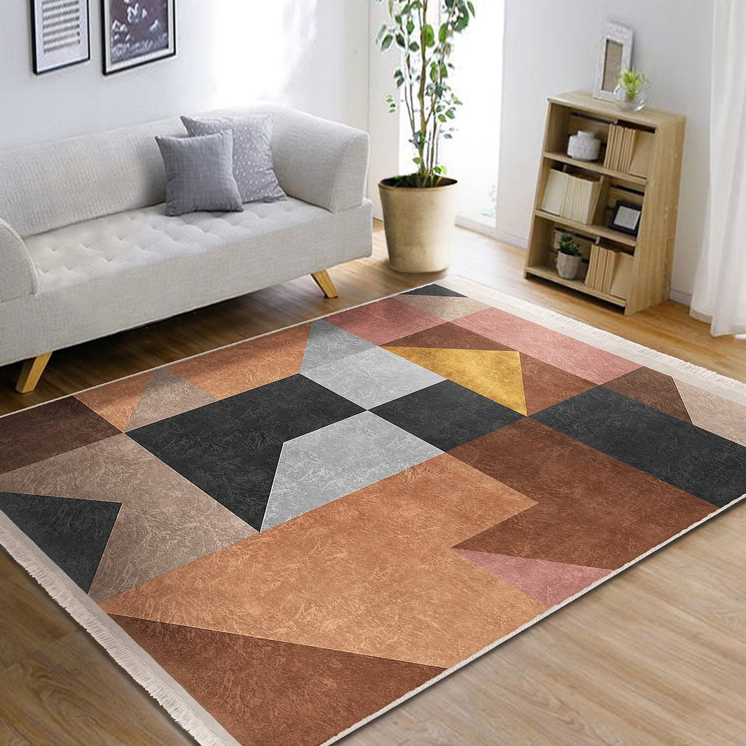 Geometric Area Rug|Abstract Home Decor|Machine-Washable Fringed Non-Slip Rug|Bohemian Multi-Purpose Anti-Slip Carpet|Decorative Area Rug