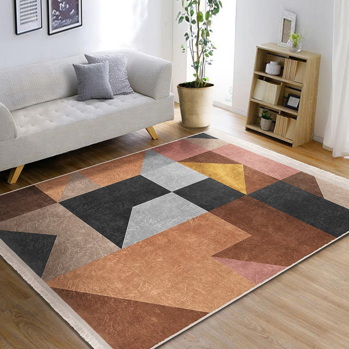Geometric Area Rug|Abstract Home Decor|Machine-Washable Fringed Non-Slip Rug|Bohemian Multi-Purpose Anti-Slip Carpet|Decorative Area Rug