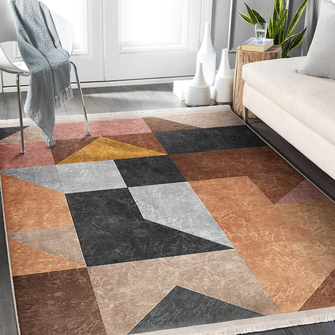Geometric Area Rug|Abstract Home Decor|Machine-Washable Fringed Non-Slip Rug|Bohemian Multi-Purpose Anti-Slip Carpet|Decorative Area Rug