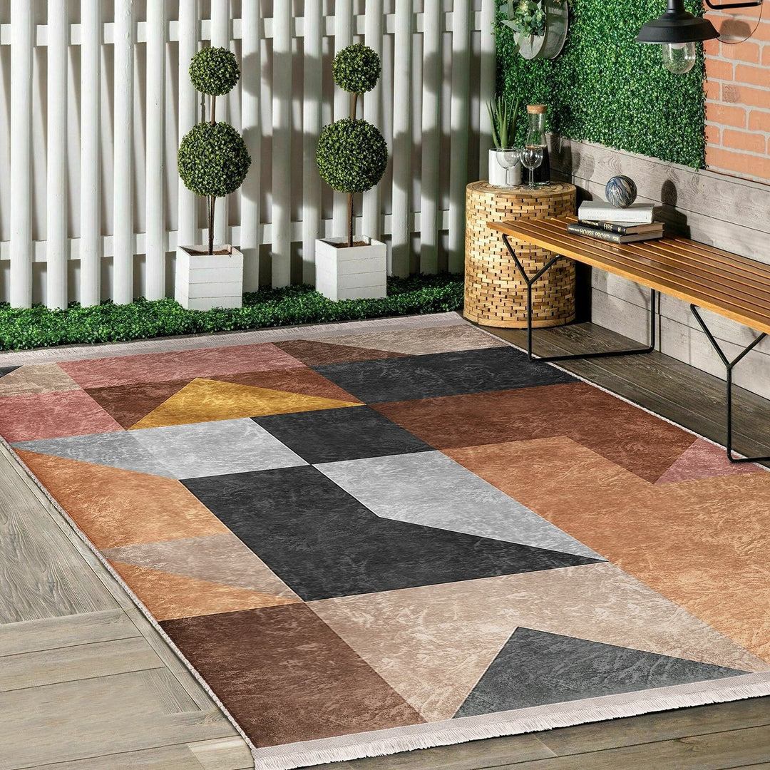 Geometric Area Rug|Abstract Home Decor|Machine-Washable Fringed Non-Slip Rug|Bohemian Multi-Purpose Anti-Slip Carpet|Decorative Area Rug