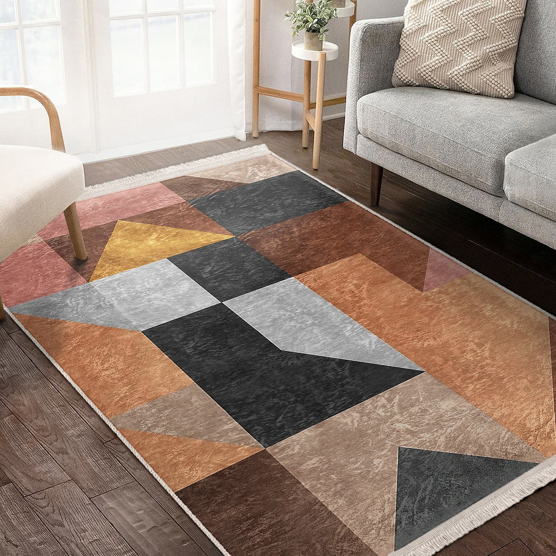 Geometric Area Rug|Abstract Home Decor|Machine-Washable Fringed Non-Slip Rug|Bohemian Multi-Purpose Anti-Slip Carpet|Decorative Area Rug
