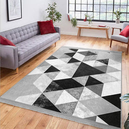 Geometric Area Rug|Boho Style Abstract Carpet|Machine-Washable Fringed Non-Slip Rug|Triangle Pattern Multi-Purpose Anti-Slip Living Room Rug