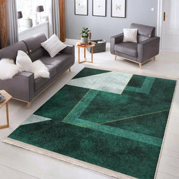 Abstract Green Rug|Stylish Area Carpet|Decorative Carpet|Machine-Washable Fringed Non-Slip Rug|Multi-Purpose Anti-Slip Floor Covering Rug