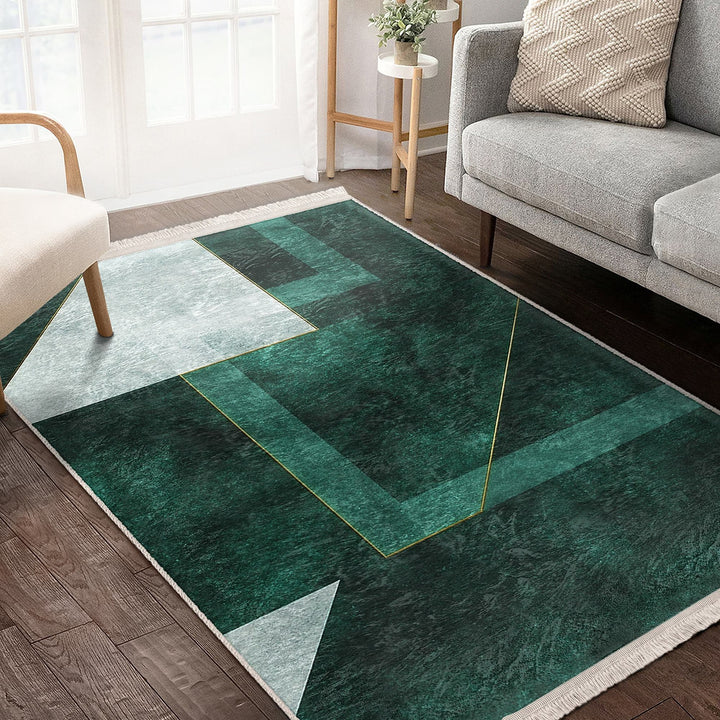 Abstract Green Rug|Stylish Area Carpet|Decorative Carpet|Machine-Washable Fringed Non-Slip Rug|Multi-Purpose Anti-Slip Floor Covering Rug