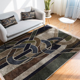 Abstract Area Rug|Boho Style Carpet|Machine-Washable Fringed Non-Slip Rug|Decorative Multi-Purpose Anti-Slip Mat|Geometric Floor Covering