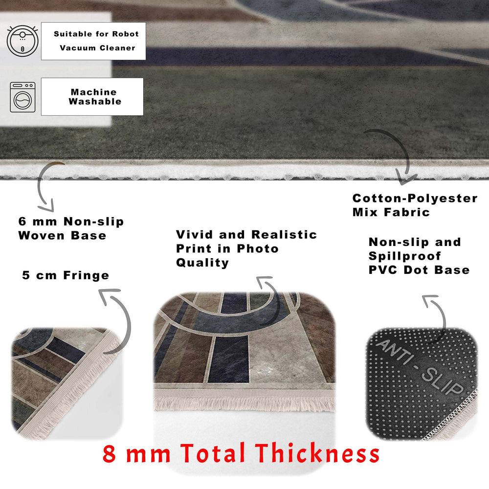 Abstract Area Rug|Boho Style Carpet|Machine-Washable Fringed Non-Slip Rug|Decorative Multi-Purpose Anti-Slip Mat|Geometric Floor Covering