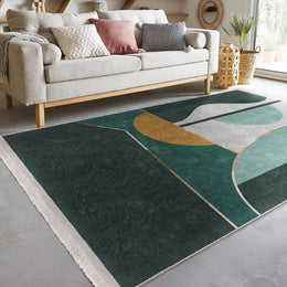 Abstract Shapes Rug|Boho Area Carpet|Machine-Washable Fringed Non-Slip Rug|Modern Multi-Purpose Anti-Slip Mat|Geometric Living Room Rug