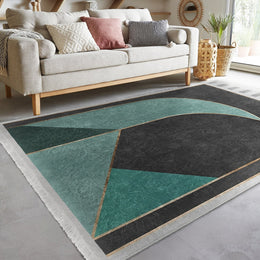 Abstract Area Rug|Boho Style Carpet|Machine-Washable Fringed Non-Slip Mat|Farmhouse Multi-Purpose Anti-Slip Carpet|Turquoise Living Room Rug