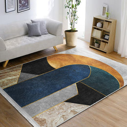 Abstract Shapes Rug|Boho Home Decor|Machine-Washable Fringed Non-Slip Mat|Avantgarde Multi-Purpose Anti-Slip Carpet|Stylish Living Room Rug