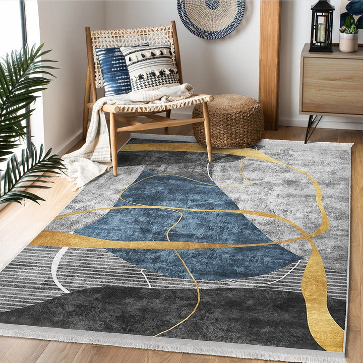 Abstract Area Rug|Stylish Carpet|Machine-Washable Fringed Non-Slip Mat|Farmhouse Multi-Purpose Anti-Slip Carpet|Decorative Living Room Rug