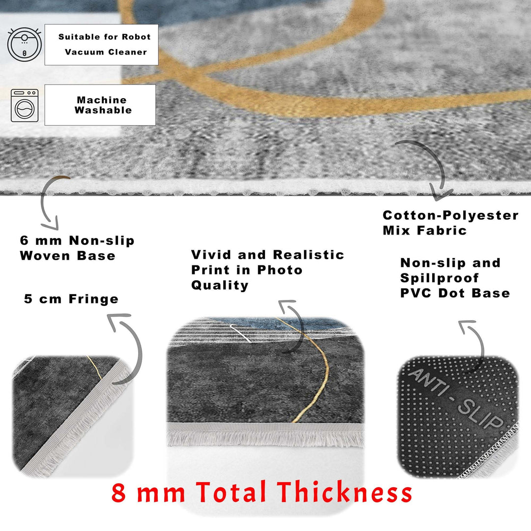 Abstract Area Rug|Stylish Carpet|Machine-Washable Fringed Non-Slip Mat|Farmhouse Multi-Purpose Anti-Slip Carpet|Decorative Living Room Rug