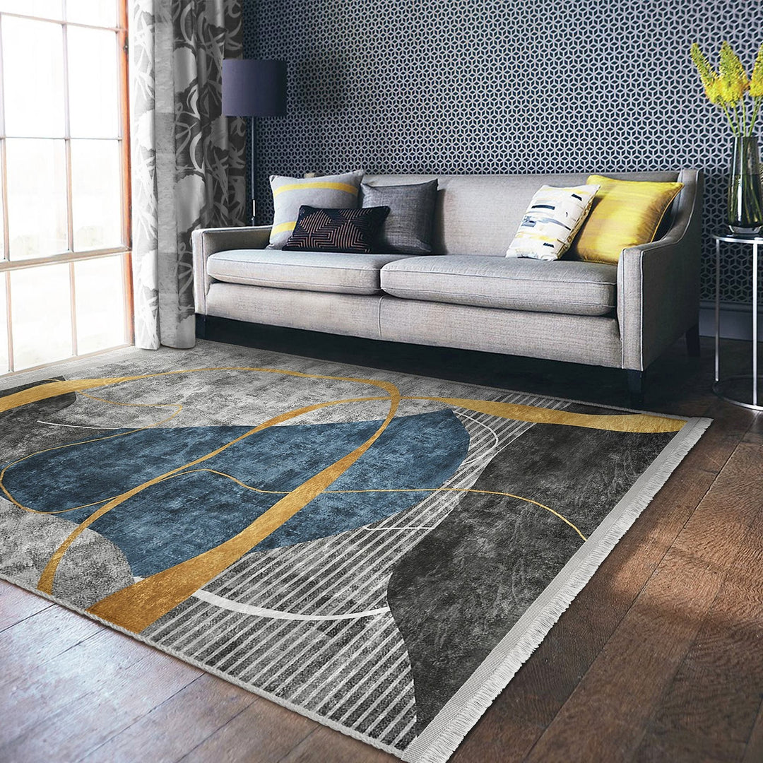 Abstract Area Rug|Stylish Carpet|Machine-Washable Fringed Non-Slip Mat|Farmhouse Multi-Purpose Anti-Slip Carpet|Decorative Living Room Rug