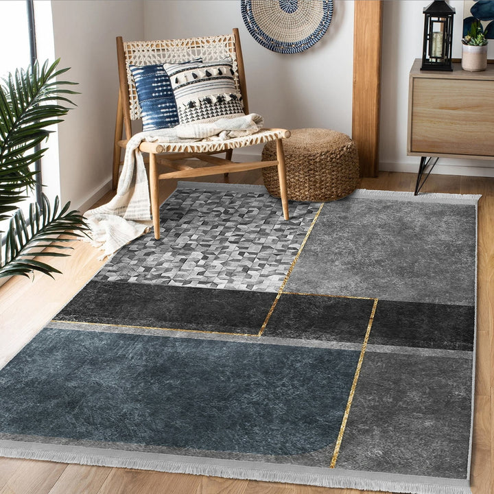 Abstract Area Rug|Bohemian Carpet|Machine-Washable Fringed Non-Slip Mat|Decorative Multi-Purpose Anti-Slip Carpet|Geometric Living Room Rug