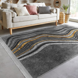 Abstract Area Rug|Boho Style Carpet|Machine-Washable Fringed Non-Slip Mat|Wavy Multi-Purpose Anti-Slip Carpet|Abstract Living Room Rug
