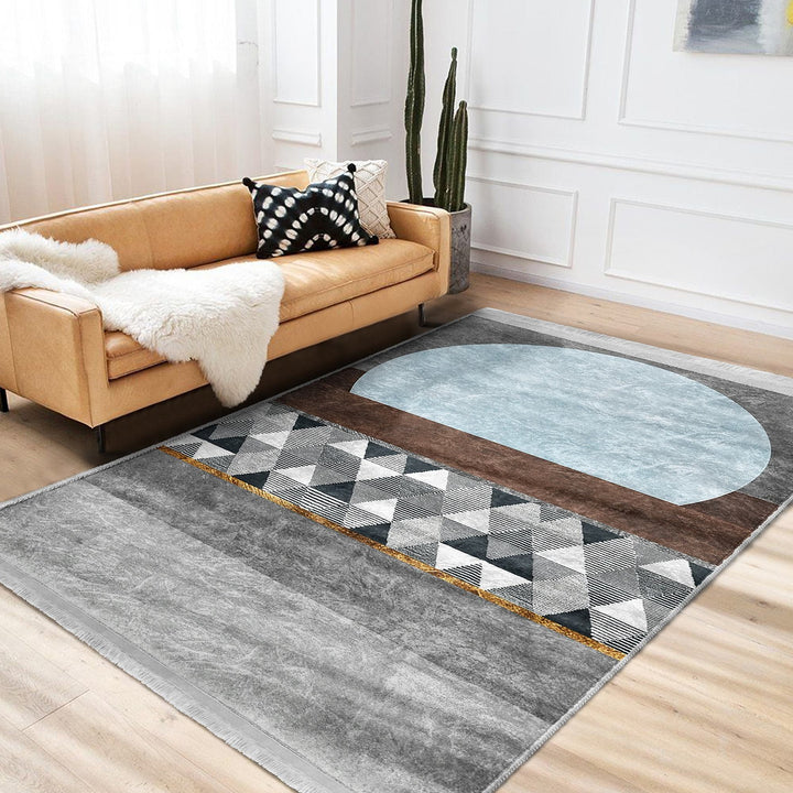 Geometric Area Rug|Bohemian Carpet|Machine-Washable Fringed Non-Slip Mat|Abstract Multi-Purpose Anti-Slip Carpet|Stylish Living Room Rug