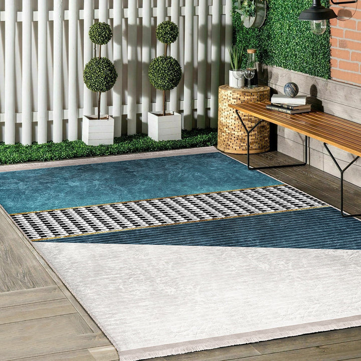 Abstract Area Rug|Bohemian Carpet|Machine-Washable Fringed Non-Slip Mat|Stylish Multi-Purpose Anti-Slip Carpet|Decorative Living Room Rug