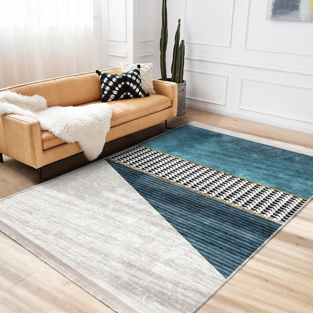 Abstract Area Rug|Bohemian Carpet|Machine-Washable Fringed Non-Slip Mat|Stylish Multi-Purpose Anti-Slip Carpet|Decorative Living Room Rug