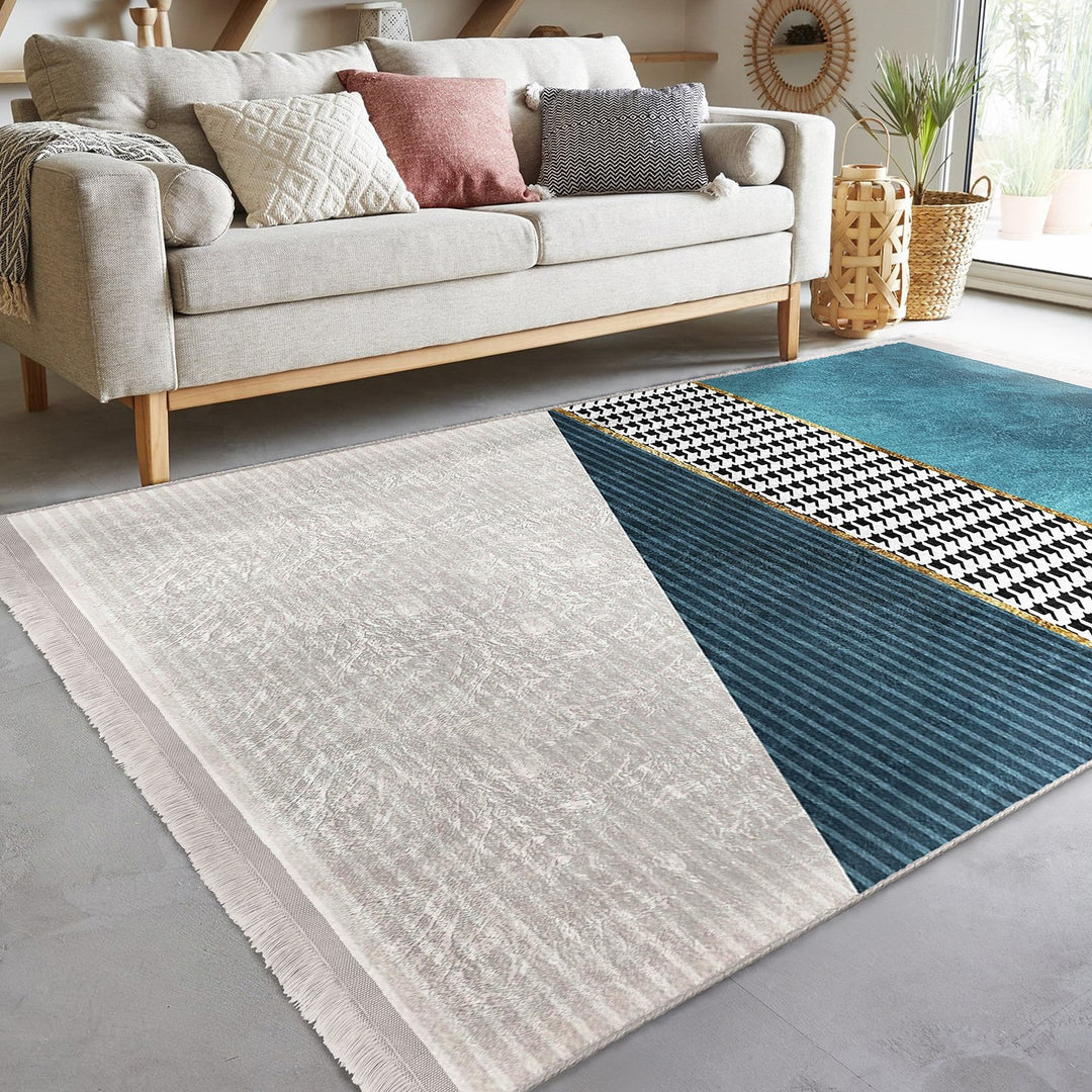 Abstract Area Rug|Bohemian Carpet|Machine-Washable Fringed Non-Slip Mat|Stylish Multi-Purpose Anti-Slip Carpet|Decorative Living Room Rug