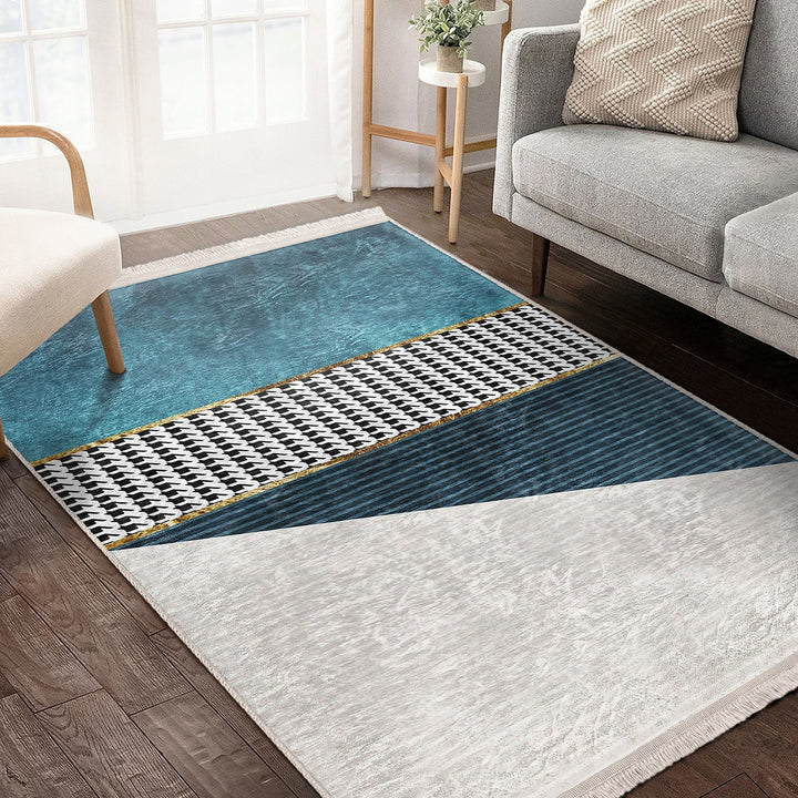 Abstract Area Rug|Bohemian Carpet|Machine-Washable Fringed Non-Slip Mat|Stylish Multi-Purpose Anti-Slip Carpet|Decorative Living Room Rug