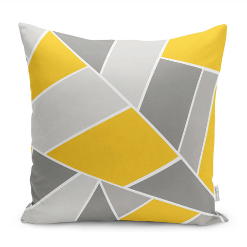 Abstract Pillow Case|Geometric Cushion|Stylish Pillowtop|Decorative Housewarming Pillow|Porch Throw Pillowcase|Yellow Black Gray Cushion
