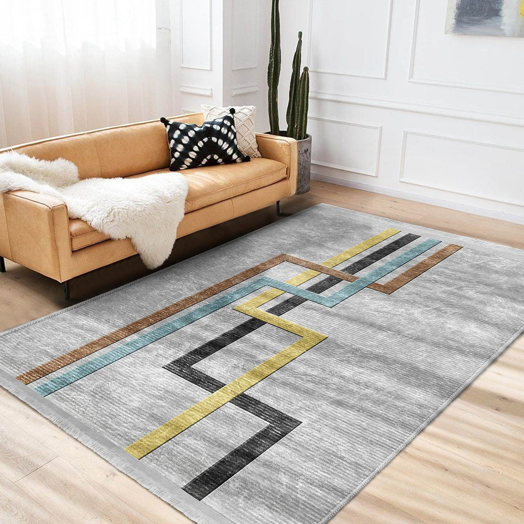 Abstract Area Rug|Boho Style Carpet|Machine-Washable Fringed Non-Slip Mat|Stylish Multi-Purpose Anti-Slip Carpet|Geometric Living Room Rug