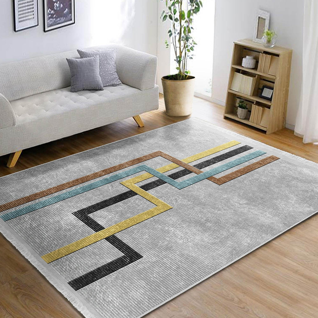 Abstract Area Rug|Boho Style Carpet|Machine-Washable Fringed Non-Slip Mat|Stylish Multi-Purpose Anti-Slip Carpet|Geometric Living Room Rug