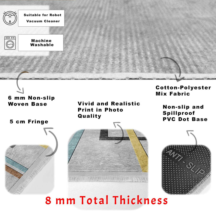 Abstract Area Rug|Boho Style Carpet|Machine-Washable Fringed Non-Slip Mat|Stylish Multi-Purpose Anti-Slip Carpet|Geometric Living Room Rug