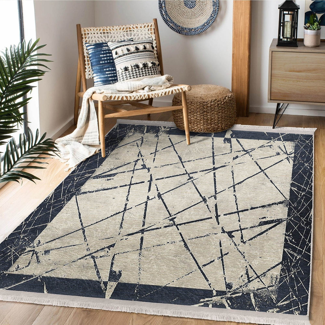 Abstract Area Carpet|Decorative Area Rug|Boho Design Rug|Machine-Washable Fringed Non-Slip Mat|Multi-Purpose Anti-Slip Housewarming Carpet