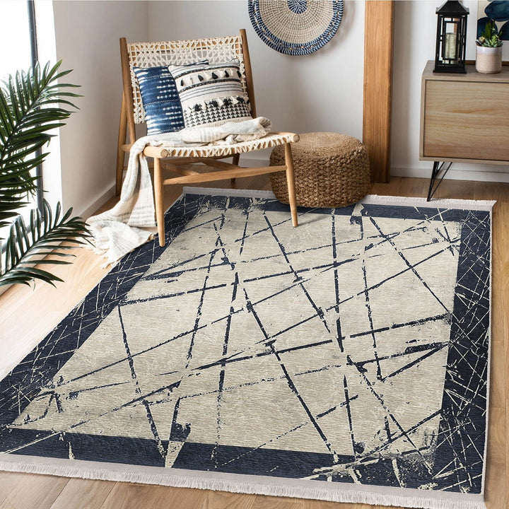 Abstract Area Carpet|Decorative Area Rug|Boho Design Rug|Machine-Washable Fringed Non-Slip Mat|Multi-Purpose Anti-Slip Housewarming Carpet