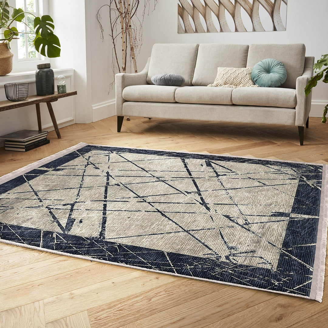 Abstract Area Carpet|Decorative Area Rug|Boho Design Rug|Machine-Washable Fringed Non-Slip Mat|Multi-Purpose Anti-Slip Housewarming Carpet