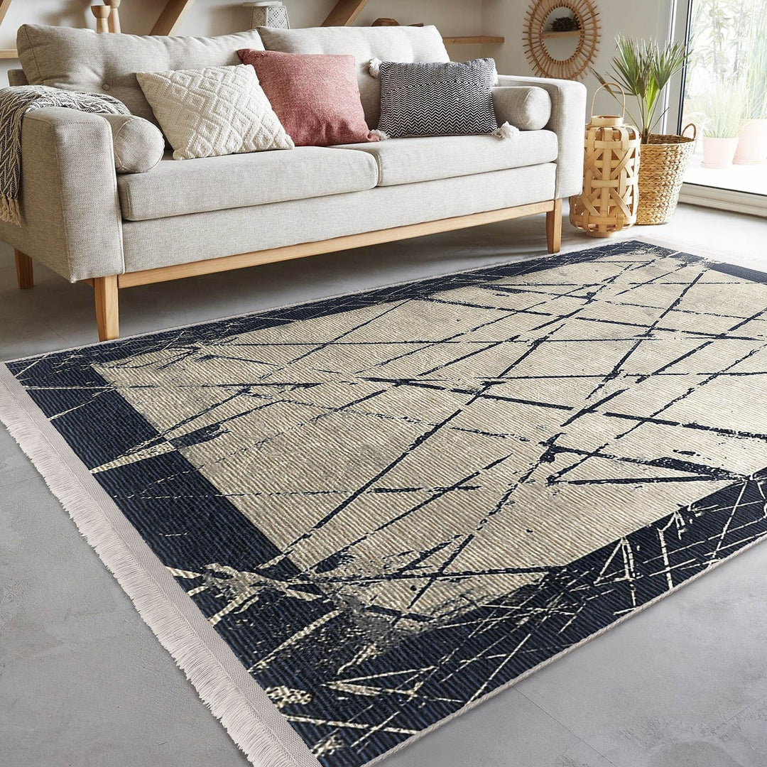 Abstract Area Carpet|Decorative Area Rug|Boho Design Rug|Machine-Washable Fringed Non-Slip Mat|Multi-Purpose Anti-Slip Housewarming Carpet