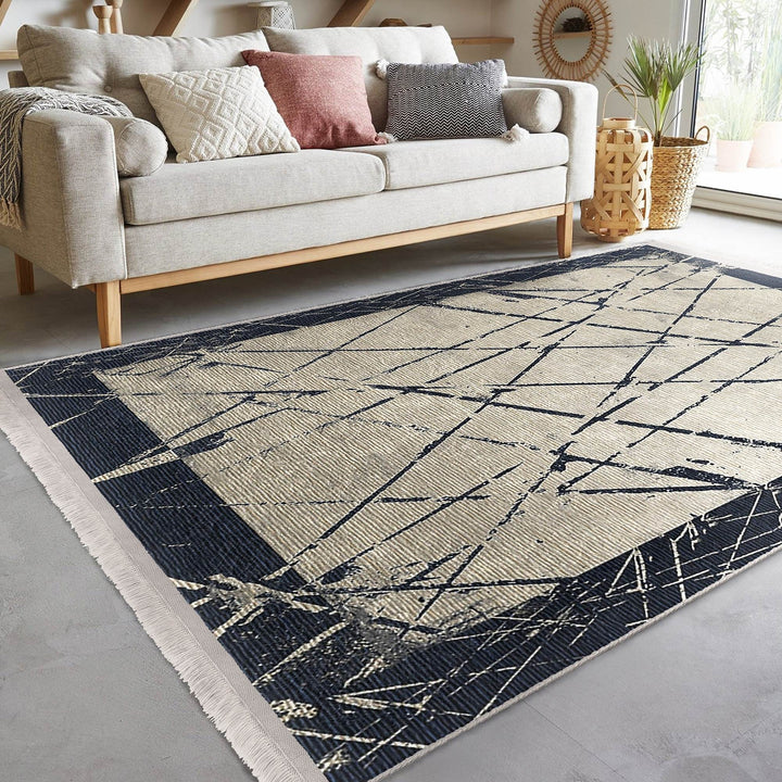 Abstract Area Carpet|Decorative Area Rug|Boho Design Rug|Machine-Washable Fringed Non-Slip Mat|Multi-Purpose Anti-Slip Housewarming Carpet