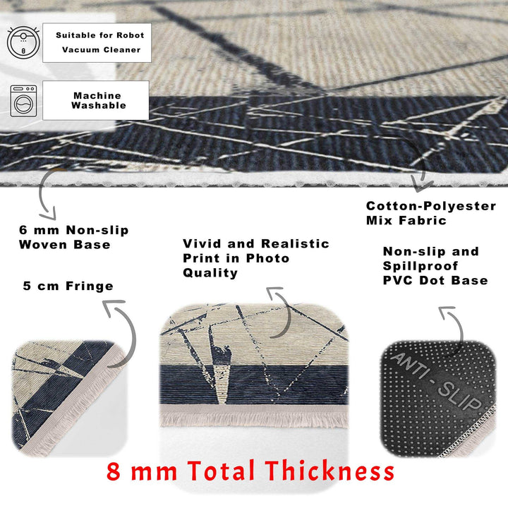 Abstract Area Carpet|Decorative Area Rug|Boho Design Rug|Machine-Washable Fringed Non-Slip Mat|Multi-Purpose Anti-Slip Housewarming Carpet