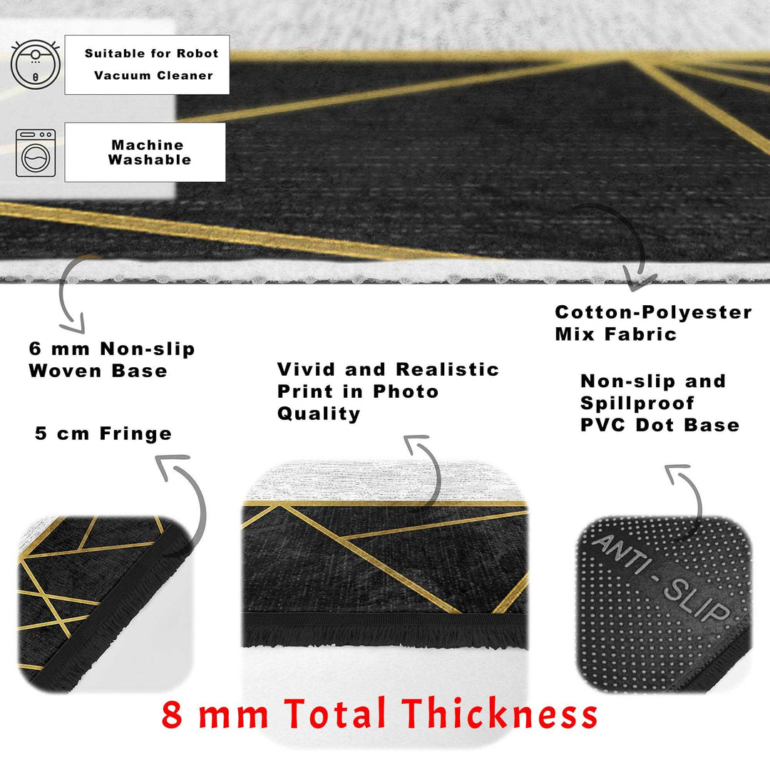 Bordered Area Carpet|Abstract Design Rug|Modern Floor Rug|Machine-Washable Fringed Non-Slip Mat|Multi-Purpose Anti-Slip Housewarming Carpet