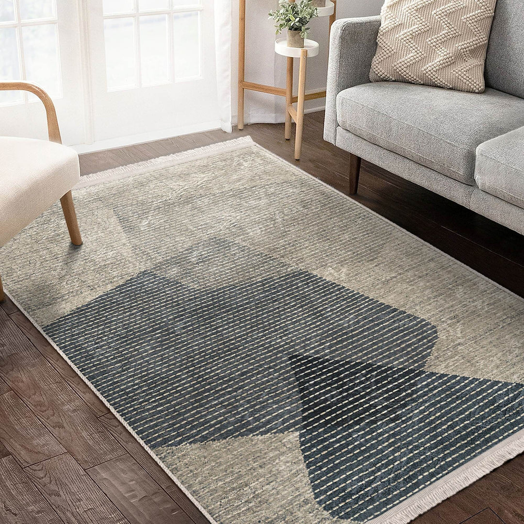 Abstract Area Carpet|Farmhouse Style Rug|Striped Design Rug|Machine-Washable Fringed Non-Slip Mat|Multi-Purpose Anti-Slip Modern Carpet