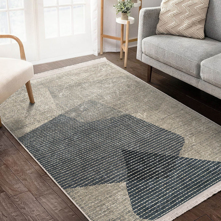 Abstract Area Carpet|Farmhouse Style Rug|Striped Design Rug|Machine-Washable Fringed Non-Slip Mat|Multi-Purpose Anti-Slip Modern Carpet