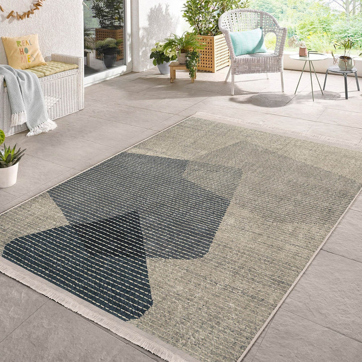 Abstract Area Carpet|Farmhouse Style Rug|Striped Design Rug|Machine-Washable Fringed Non-Slip Mat|Multi-Purpose Anti-Slip Modern Carpet