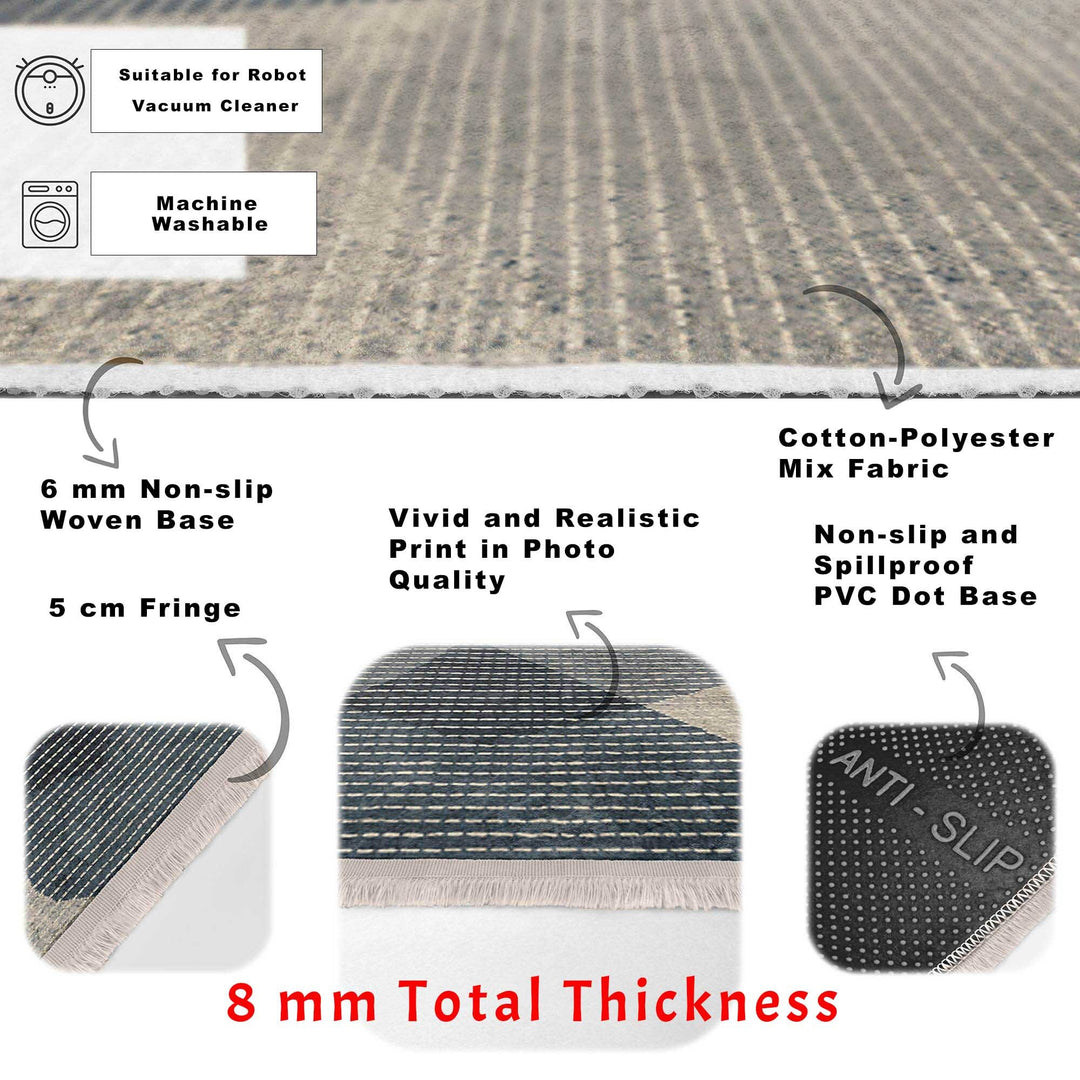 Abstract Area Carpet|Farmhouse Style Rug|Striped Design Rug|Machine-Washable Fringed Non-Slip Mat|Multi-Purpose Anti-Slip Modern Carpet