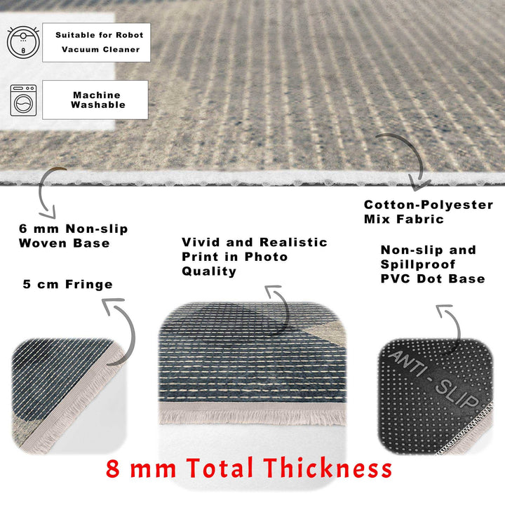 Abstract Area Carpet|Farmhouse Style Rug|Striped Design Rug|Machine-Washable Fringed Non-Slip Mat|Multi-Purpose Anti-Slip Modern Carpet